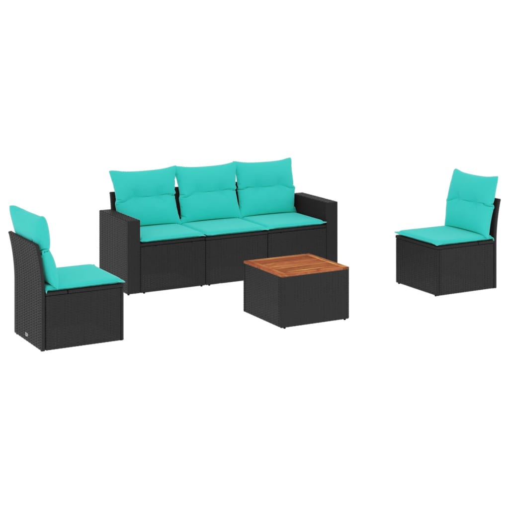6 Piece Patio Sofa Set with Cushions Black Poly Rattan
