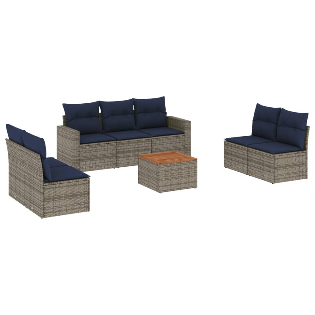 8 Piece Patio Sofa Set with Cushions Gray Poly Rattan