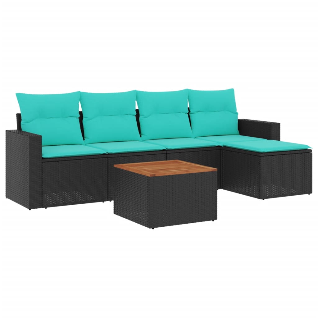6 Piece Patio Sofa Set with Cushions Black Poly Rattan