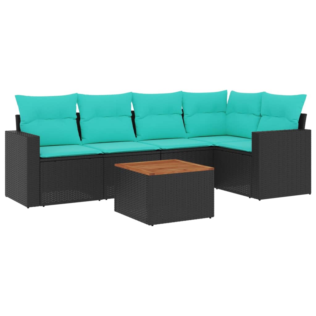 6 Piece Patio Sofa Set with Cushions Black Poly Rattan