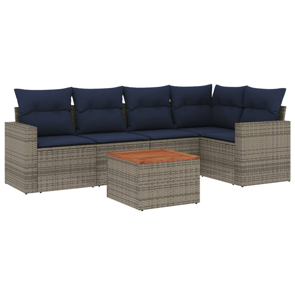 6 Piece Patio Sofa Set with Cushions Gray Poly Rattan