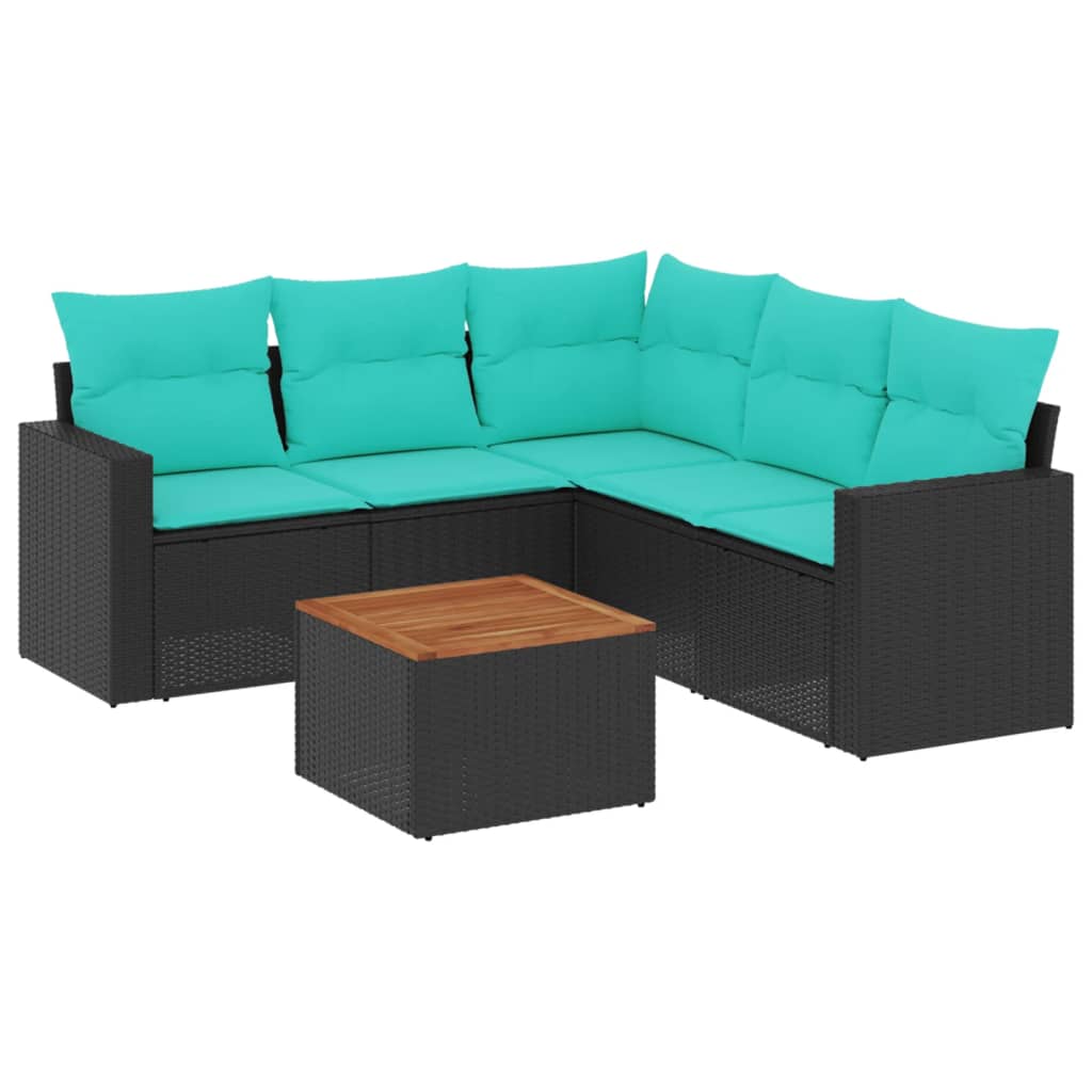 6 Piece Patio Sofa Set with Cushions Black Poly Rattan