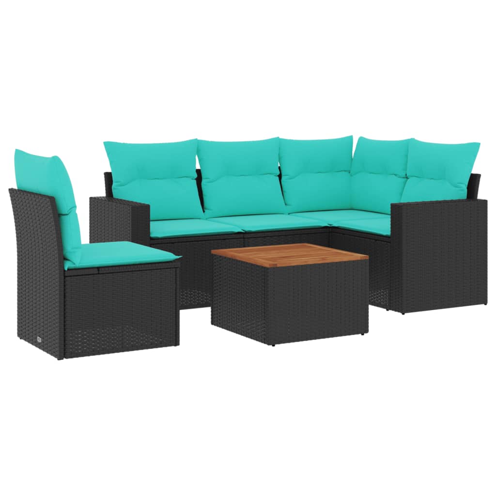 6 Piece Patio Sofa Set with Cushions Black Poly Rattan