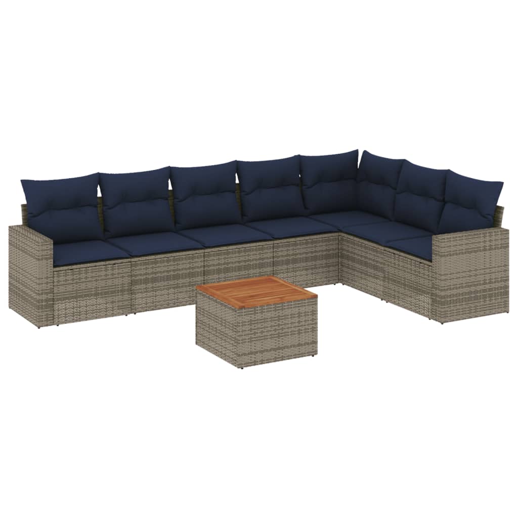 8 Piece Patio Sofa Set with Cushions Gray Poly Rattan