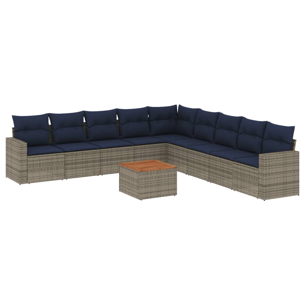 10 Piece Patio Sofa Set with Cushions Gray Poly Rattan