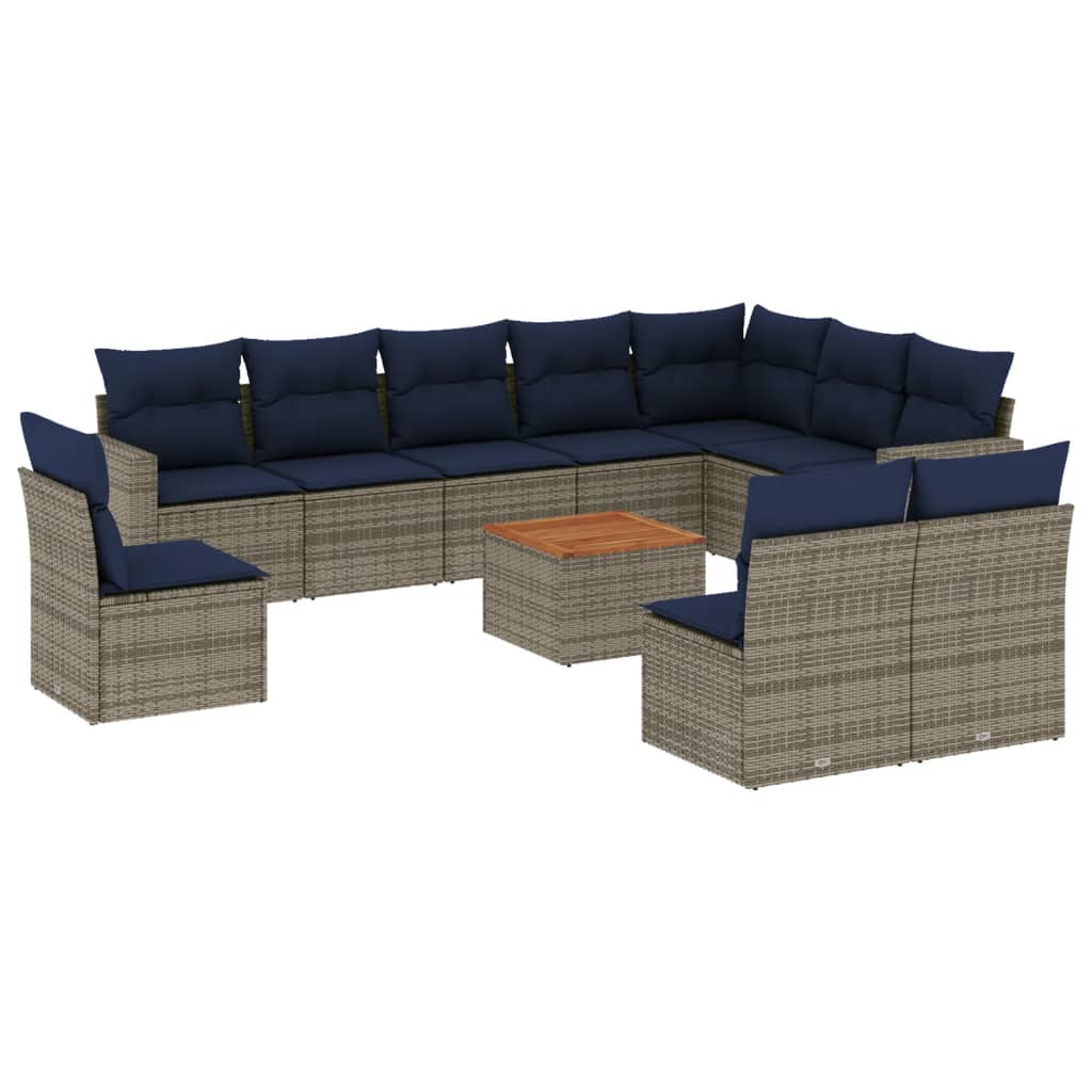 11 Piece Patio Sofa Set with Cushions Gray Poly Rattan
