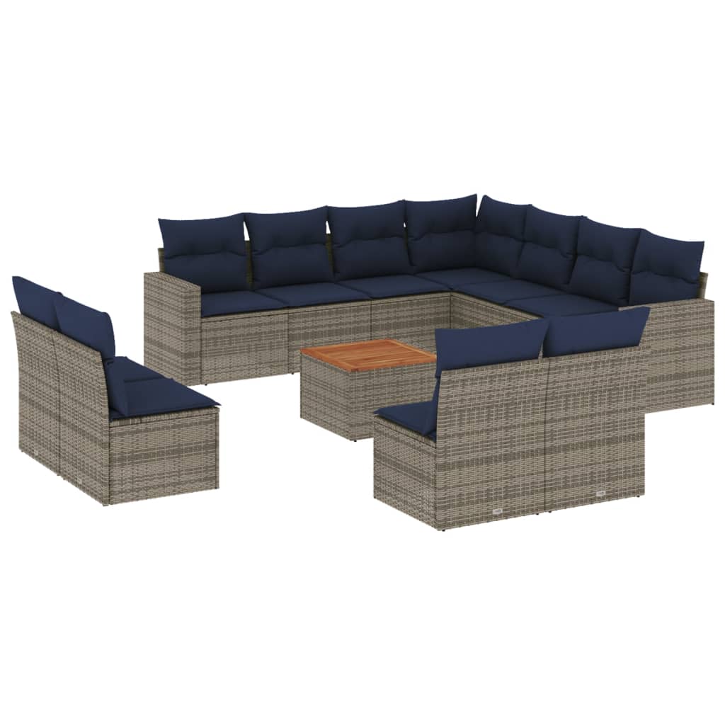 12 Piece Patio Sofa Set with Cushions Gray Poly Rattan