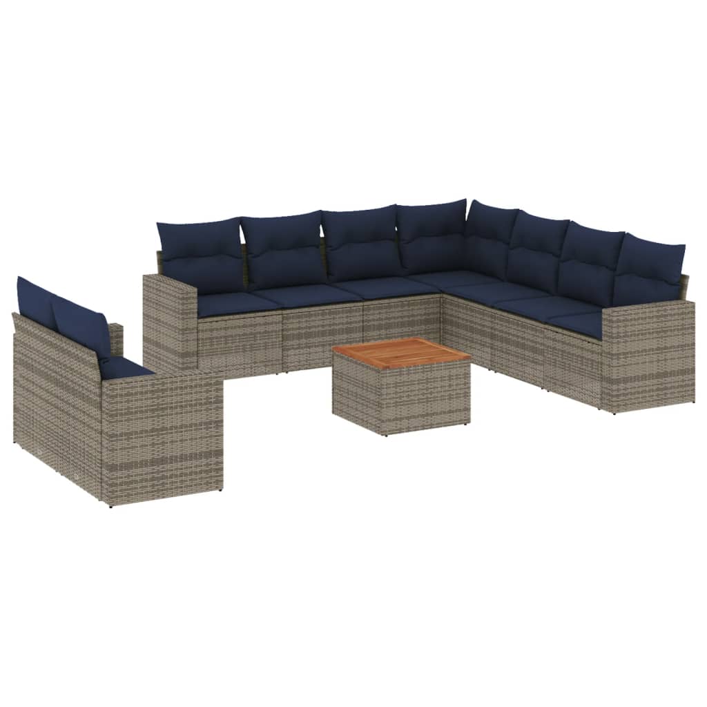 10 Piece Patio Sofa Set with Cushions Gray Poly Rattan