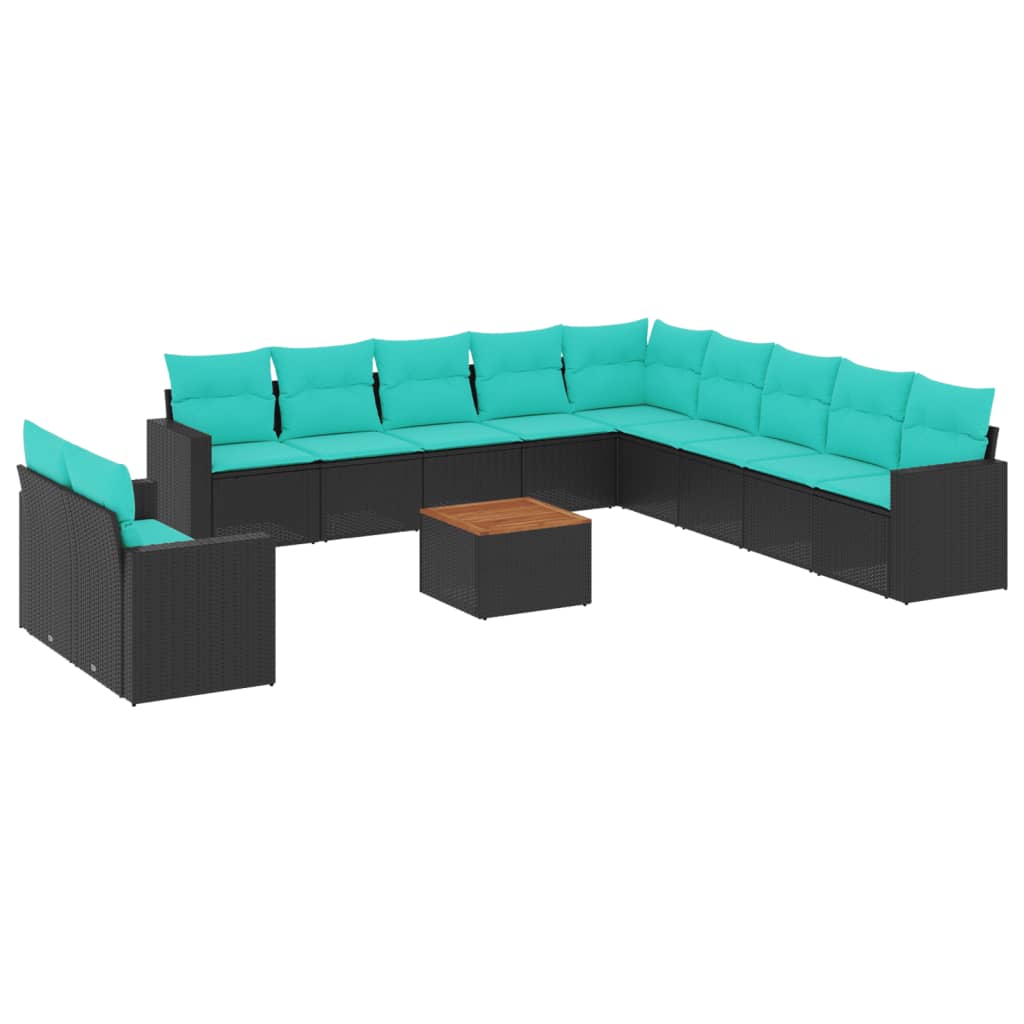 12 Piece Patio Sofa Set with Cushions Black Poly Rattan