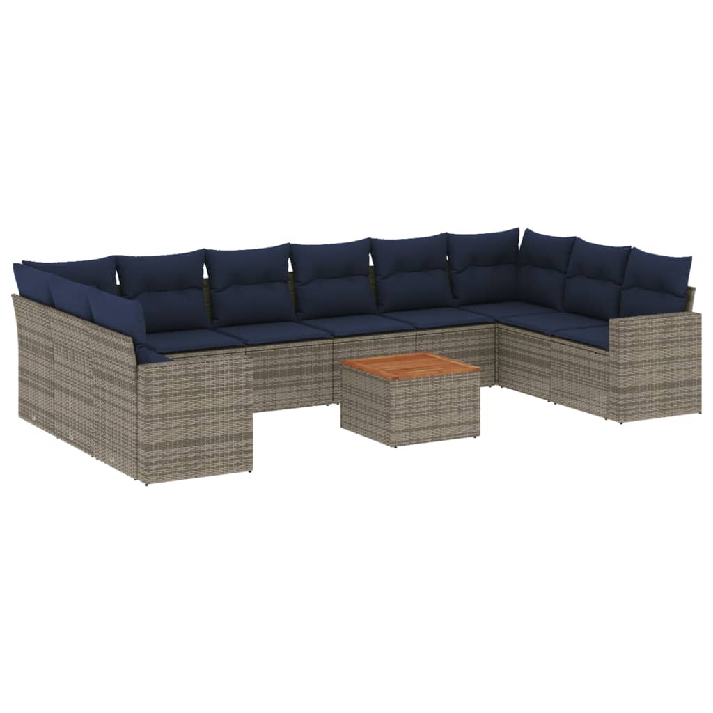 11 Piece Patio Sofa Set with Cushions Gray Poly Rattan