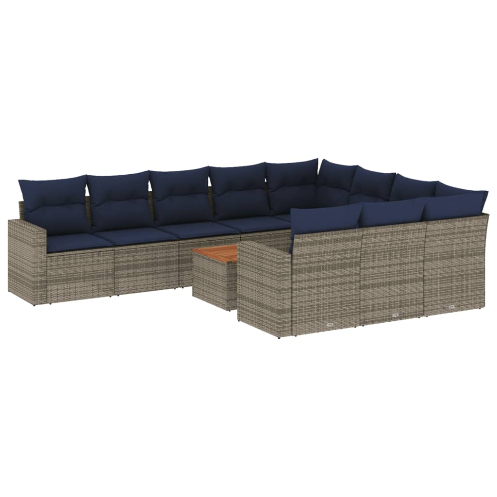 11 Piece Patio Sofa Set with Cushions Gray Poly Rattan