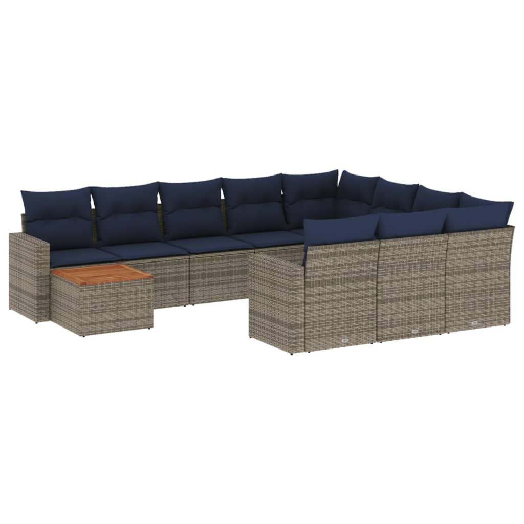 11 Piece Patio Sofa Set with Cushions Gray Poly Rattan