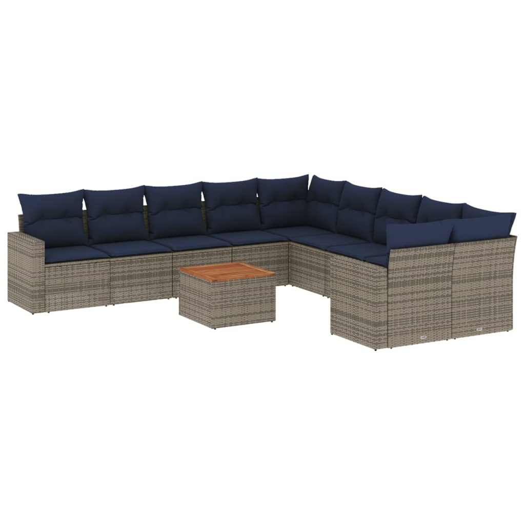 11 Piece Patio Sofa Set with Cushions Gray Poly Rattan