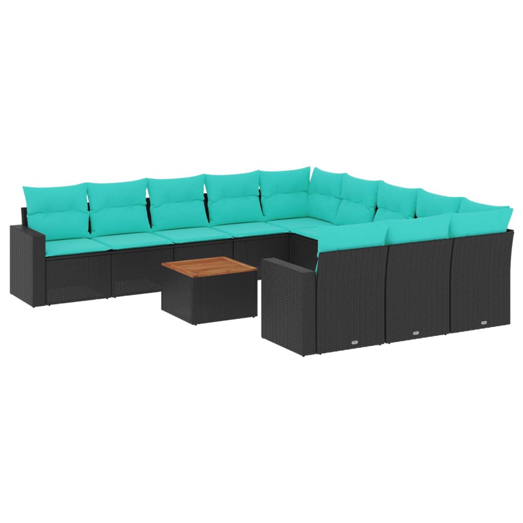 12 Piece Patio Sofa Set with Cushions Black Poly Rattan
