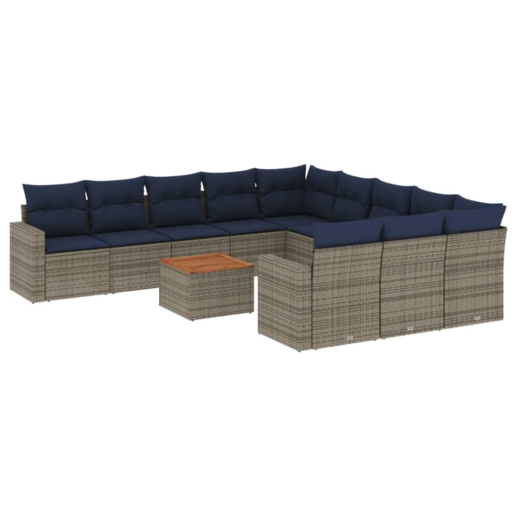 12 Piece Patio Sofa Set with Cushions Gray Poly Rattan