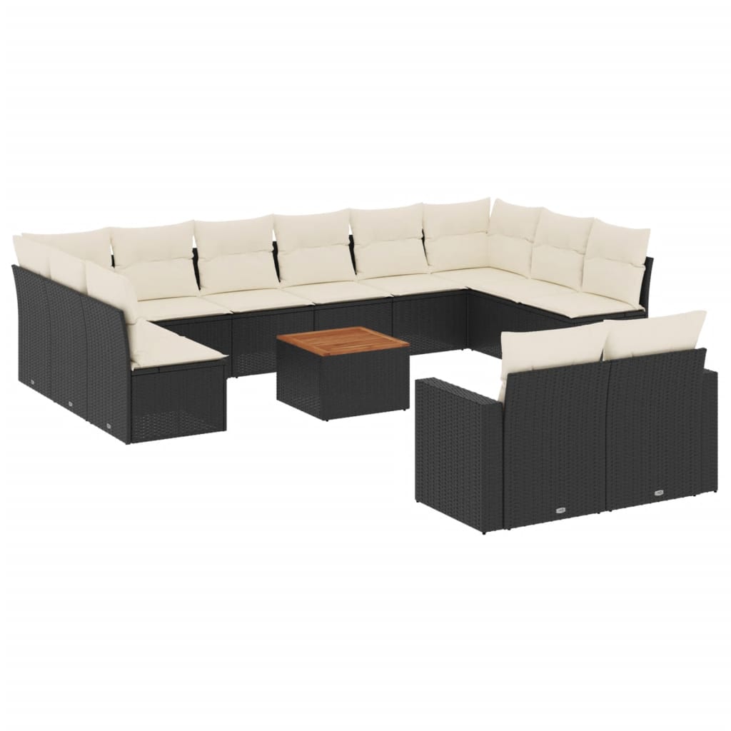 Garden Sofa Set Set of 13 Black PE Rattan Large Adjustable Feet
