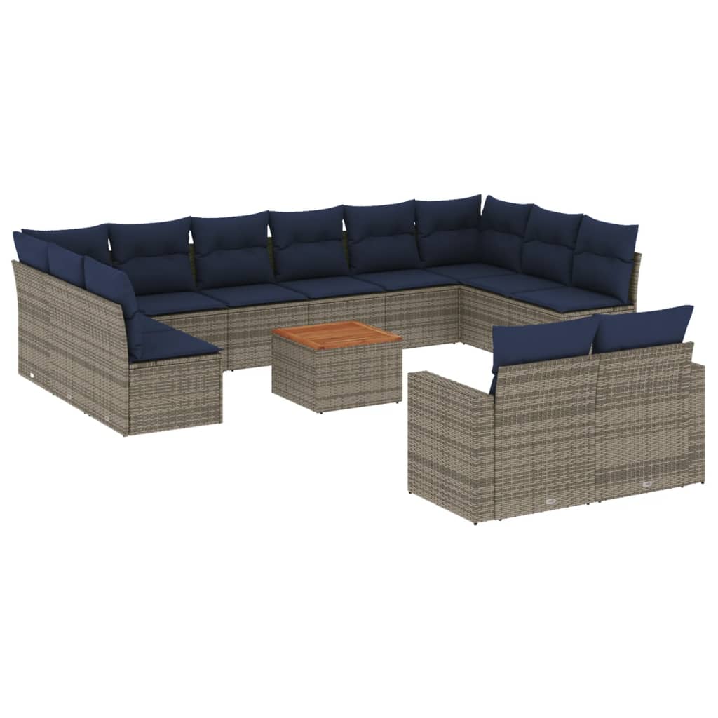 13 Piece Patio Sofa Set with Cushions Gray Poly Rattan