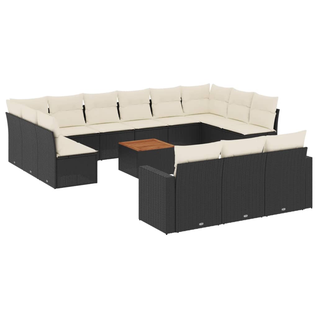 Garden Sofa Set Set of 14 Black and cream white PE Rattan Large