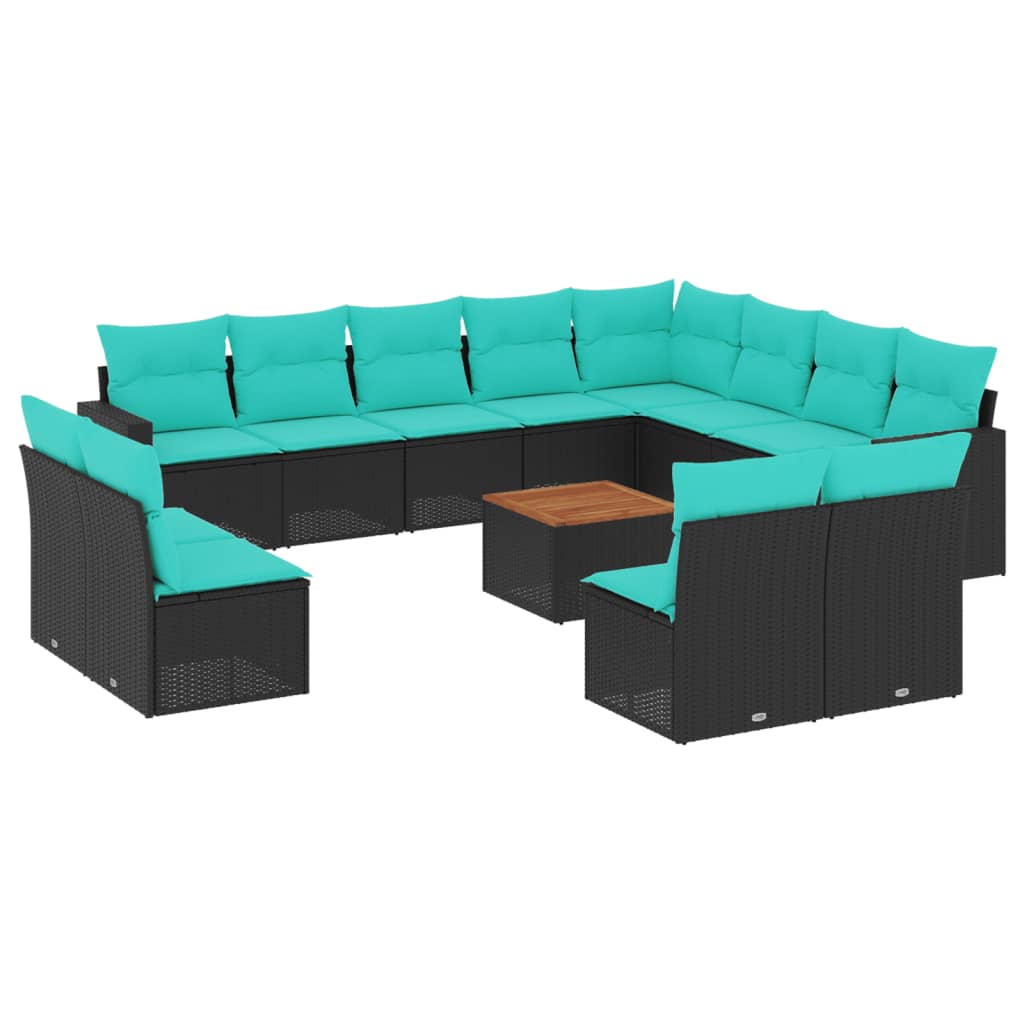 13 Piece Patio Sofa Set with Cushions Black Poly Rattan