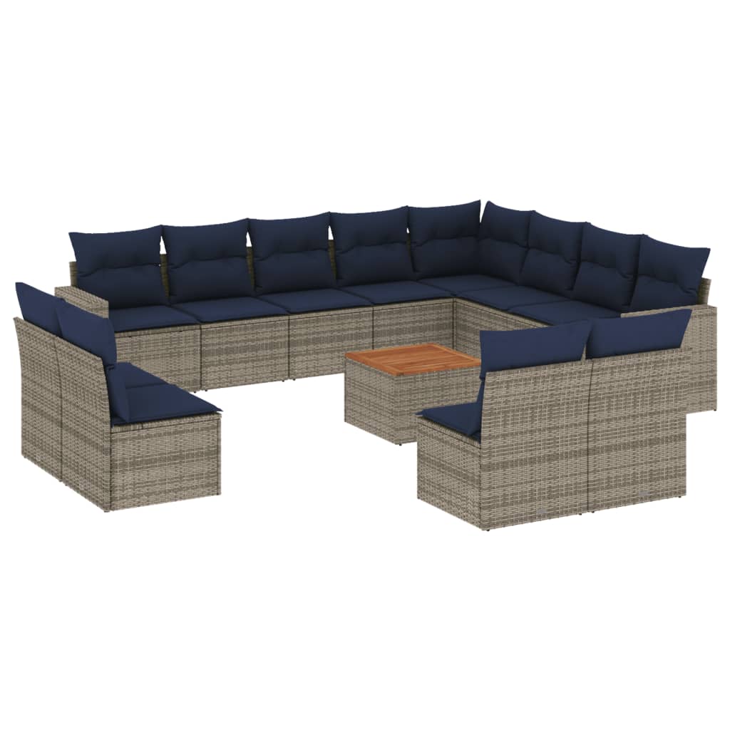 13 Piece Patio Sofa Set with Cushions Gray Poly Rattan