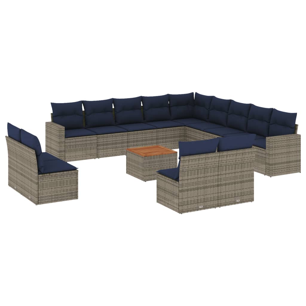 14 Piece Patio Sofa Set with Cushions Gray Poly Rattan