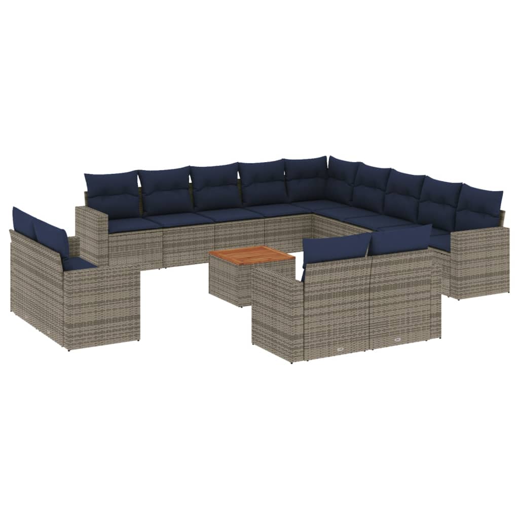 14 Piece Patio Sofa Set with Cushions Gray Poly Rattan