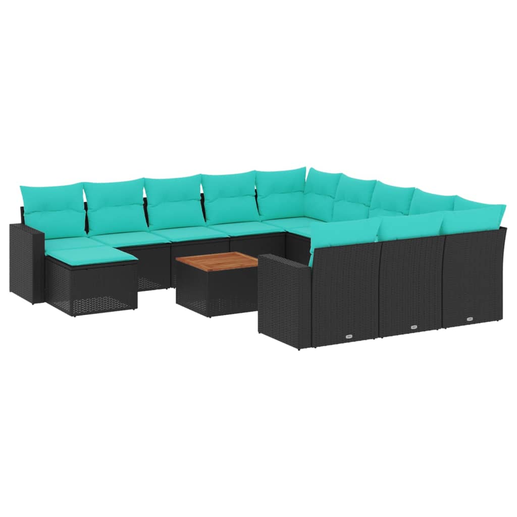 13 Piece Patio Sofa Set with Cushions Black Poly Rattan