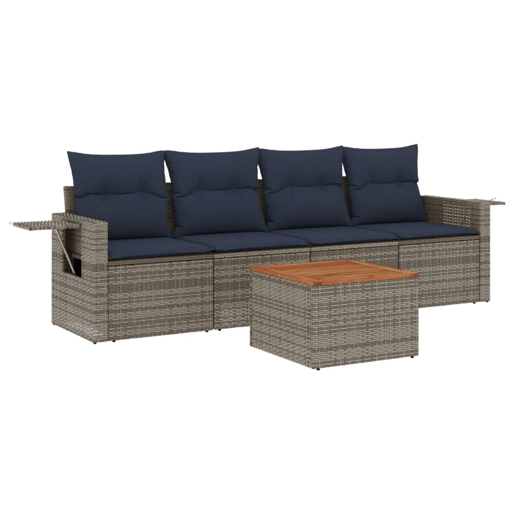 5 Piece Garden Sofa Set with Cushions Grey Poly Rattan