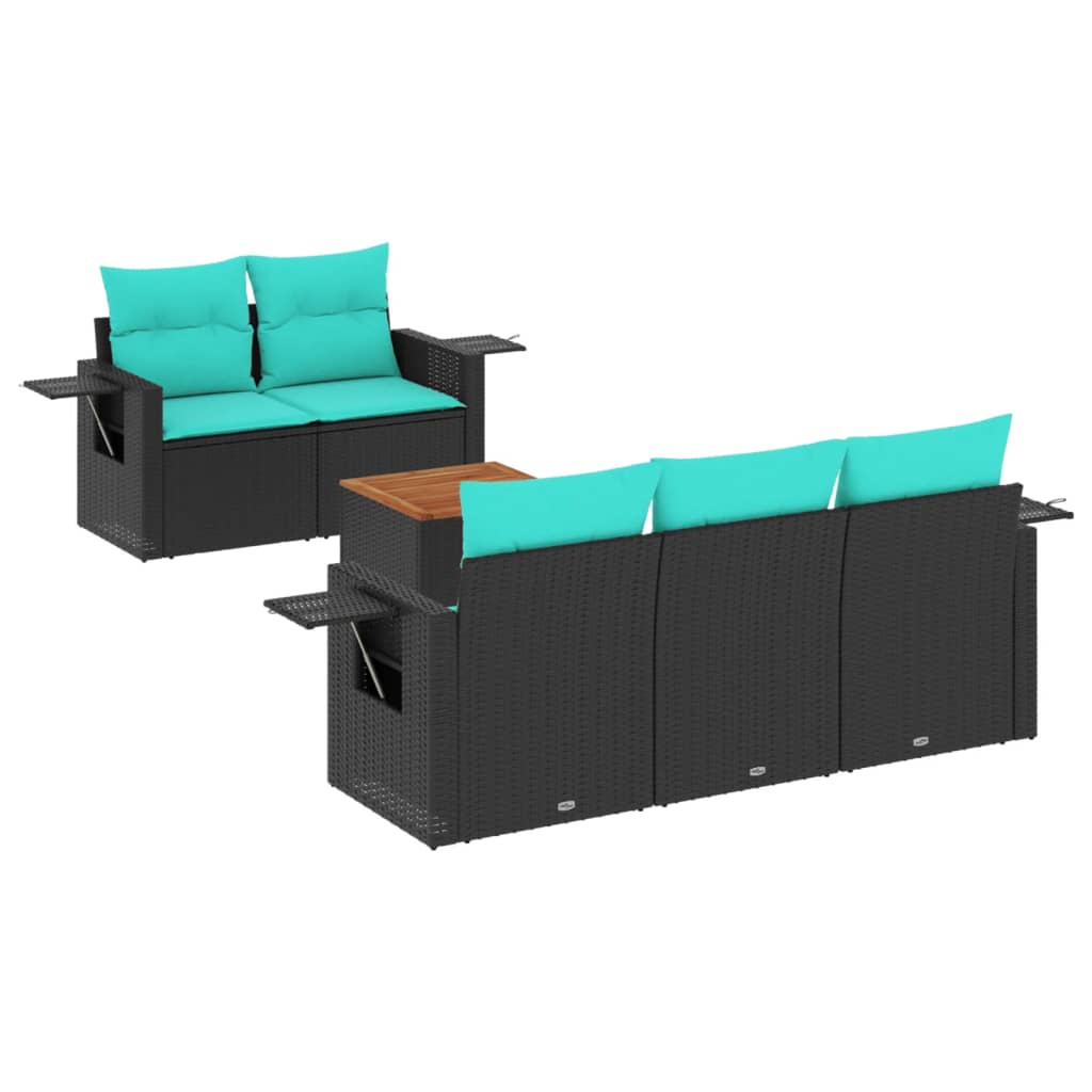 6 Piece Garden Sofa Set with Cushions Black Poly Rattan