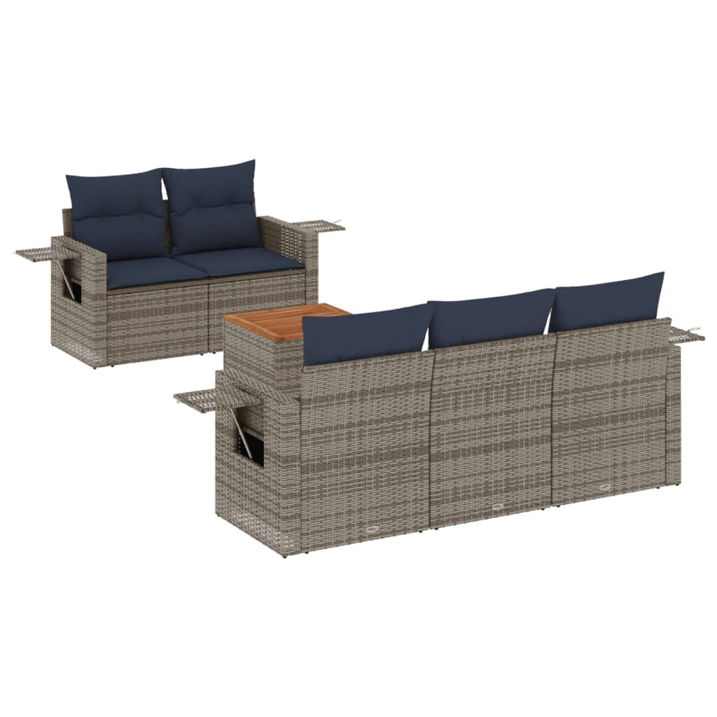 6 Piece Garden Sofa Set with Cushions Grey Poly Rattan