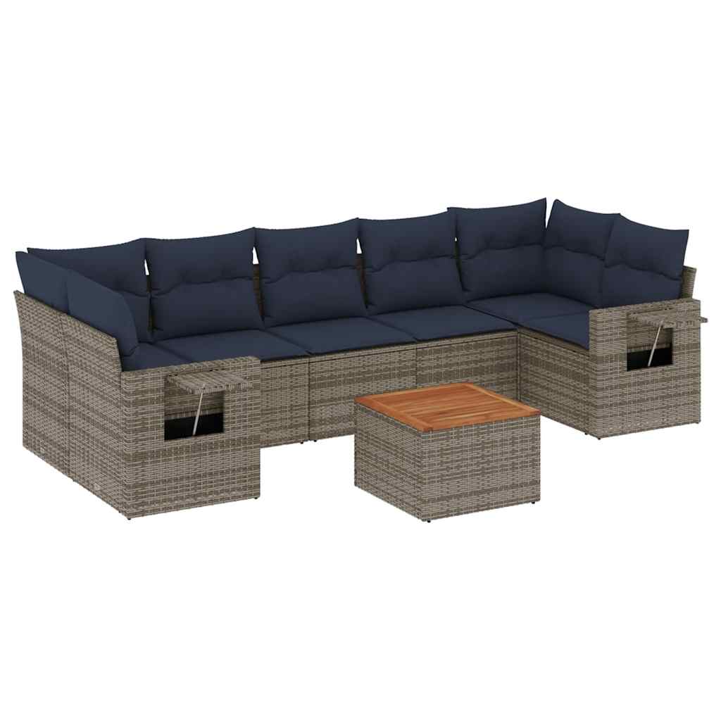 8 Piece Garden Sofa Set with Cushions Grey Poly Rattan