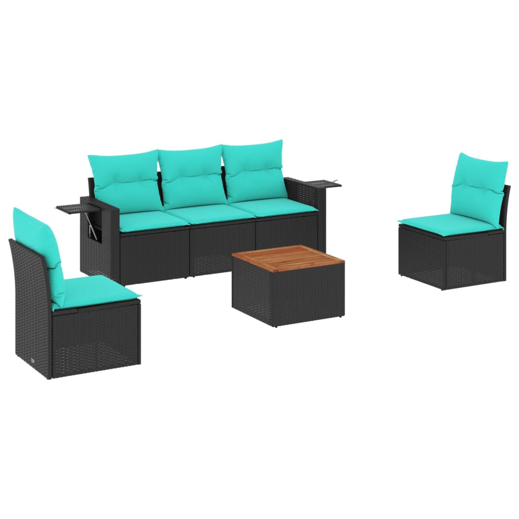 6 Piece Garden Sofa Set with Cushions Black Poly Rattan