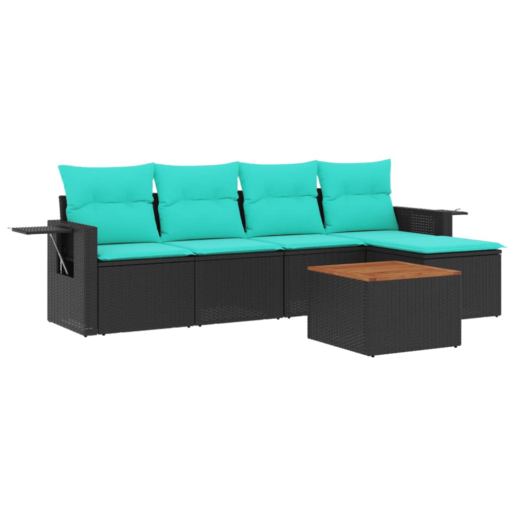 6 Piece Garden Sofa Set with Cushions Black Poly Rattan
