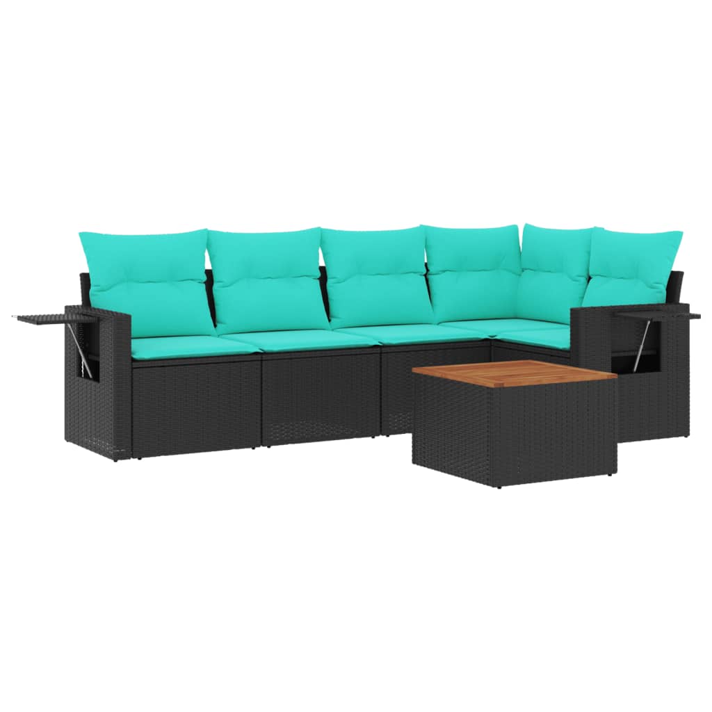 6 Piece Garden Sofa Set with Cushions Black Poly Rattan