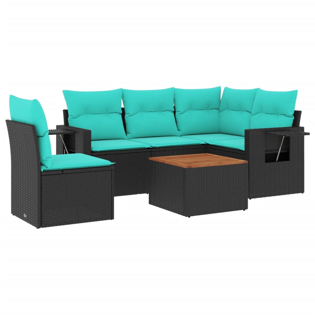 6 Piece Garden Sofa Set with Cushions Black Poly Rattan