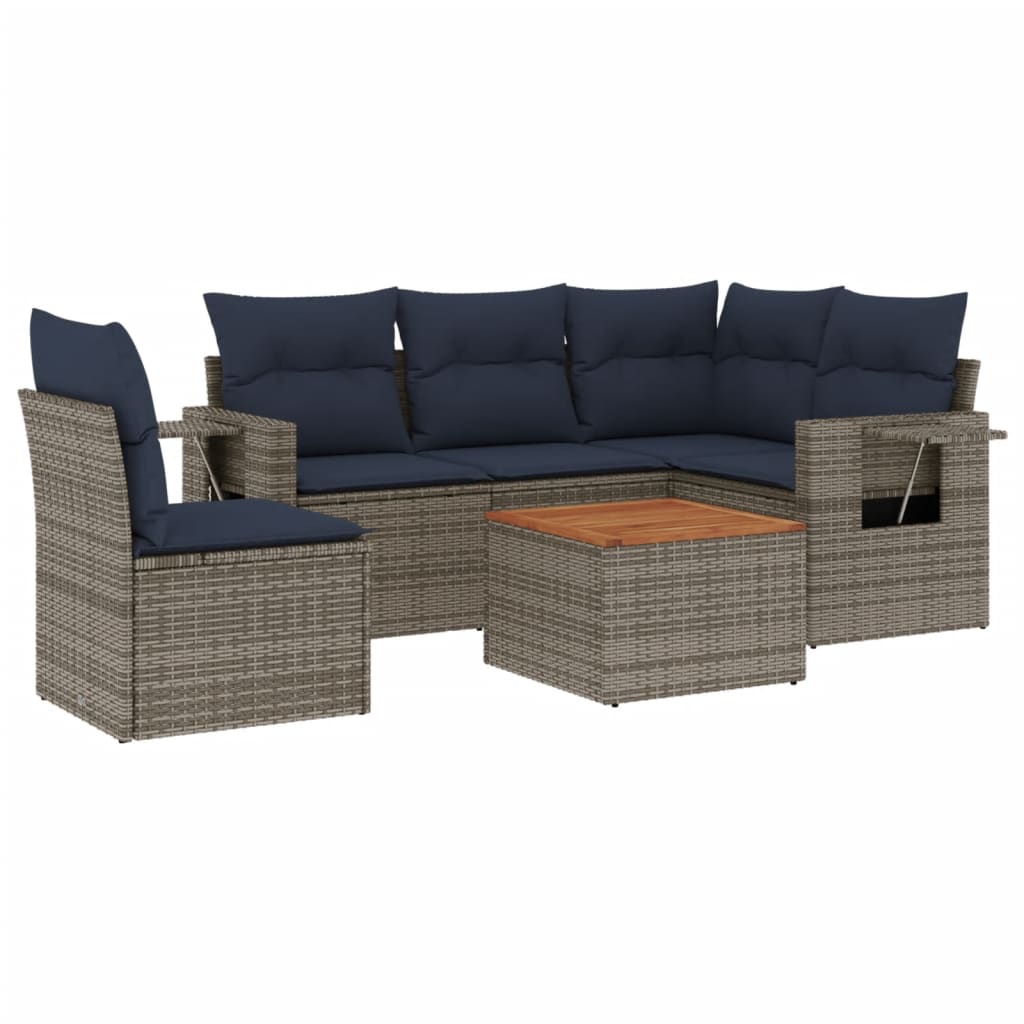 6 Piece Garden Sofa Set with Cushions Grey Poly Rattan