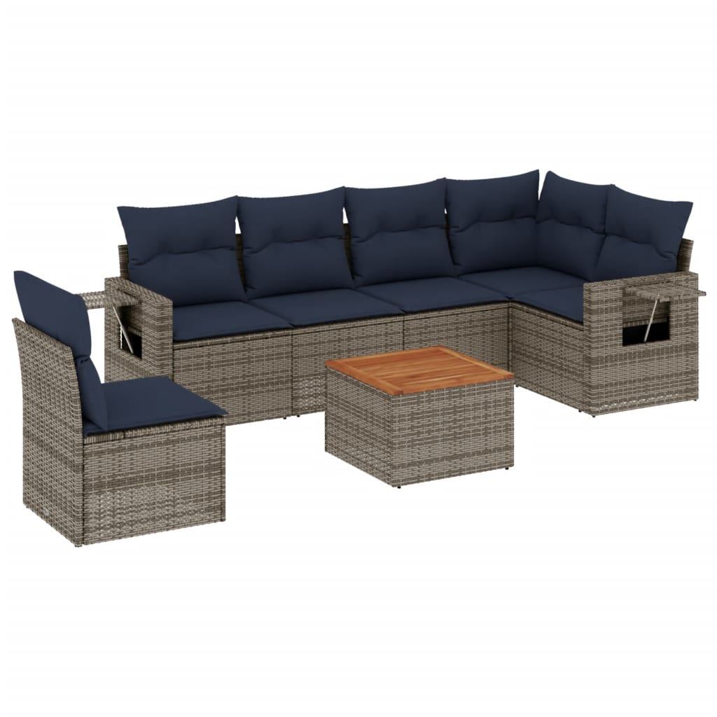 7 Piece Garden Sofa Set with Cushions Grey Poly Rattan