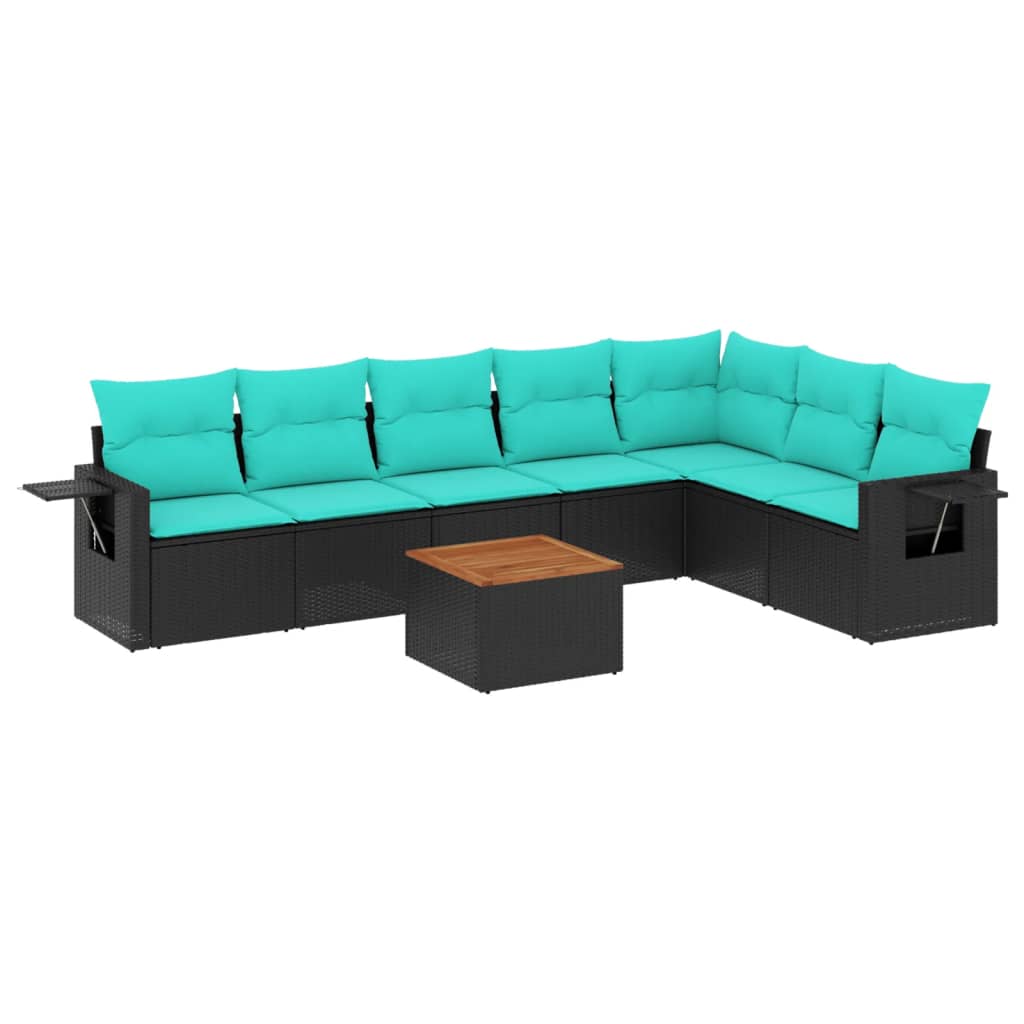 8 Piece Garden Sofa Set with Cushions Black Poly Rattan
