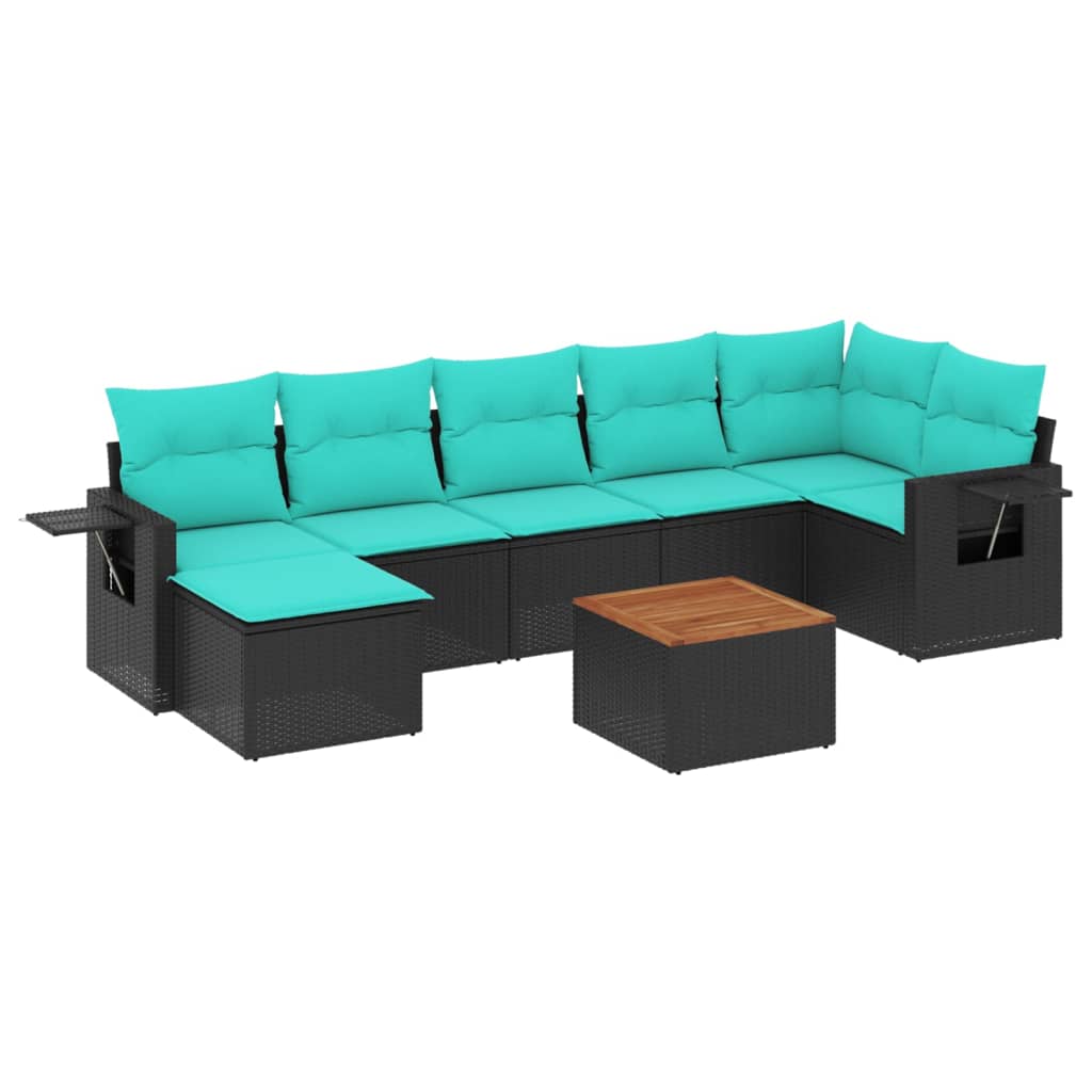 8 Piece Garden Sofa Set with Cushions Black Poly Rattan