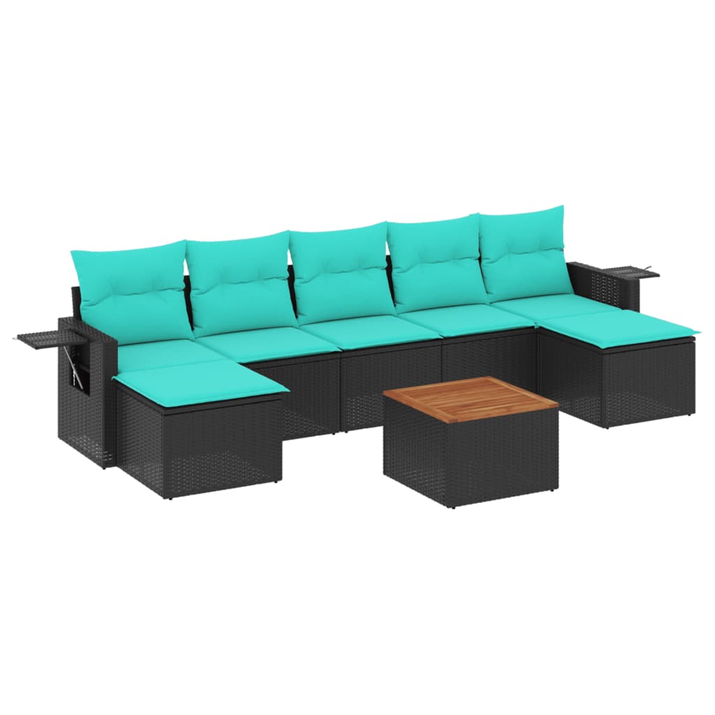 8 Piece Garden Sofa Set with Cushions Black Poly Rattan