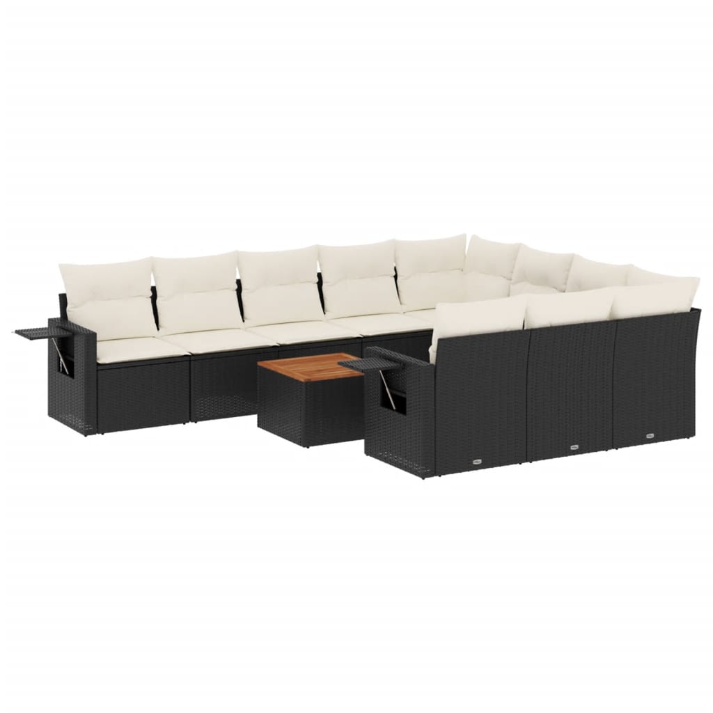 Garden Sofa Set Black PE Rattan Large Adjustable Feet
