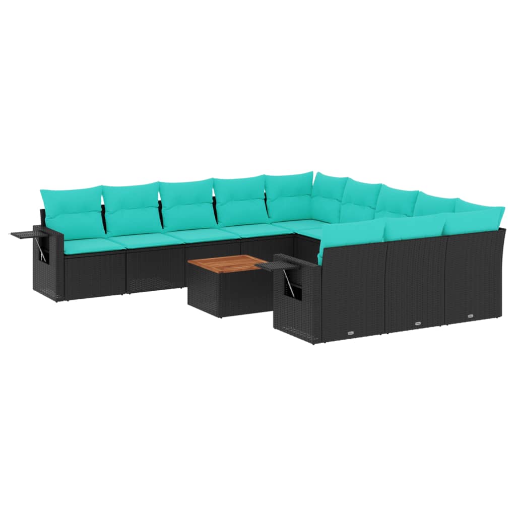 12 Piece Garden Sofa Set with Cushions Black Poly Rattan