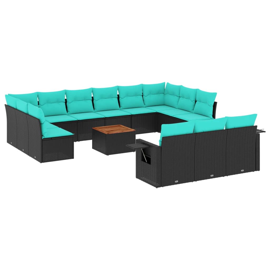 14 Piece Garden Sofa Set with Cushions Black Poly Rattan