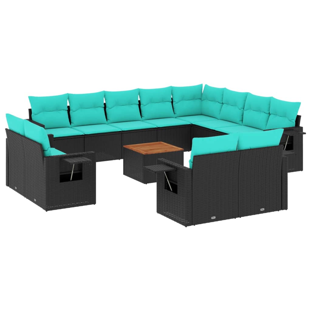 13 Piece Garden Sofa Set with Cushions Black Poly Rattan