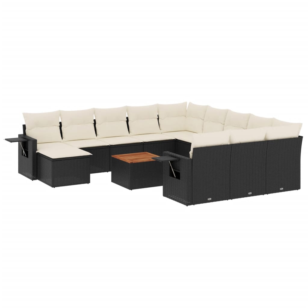 Garden Sofa Set Black PE Rattan Large Adjustable Feet
