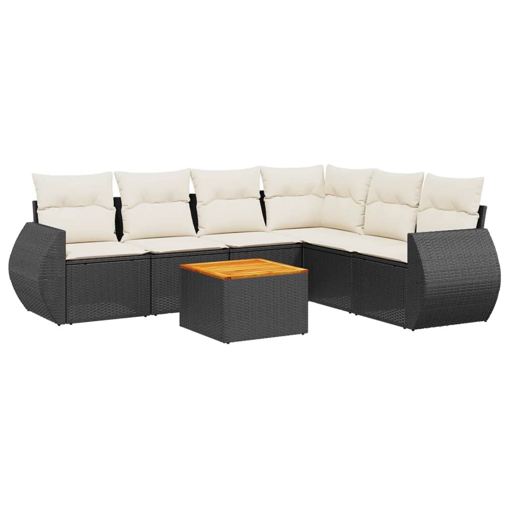 Garden Sofa Set Black frame, Cream white cushions Poly rattan Large