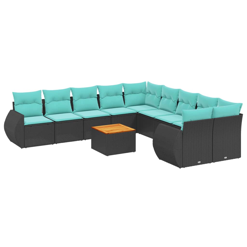 11 Piece Garden Sofa Set with Cushions Black Poly Rattan