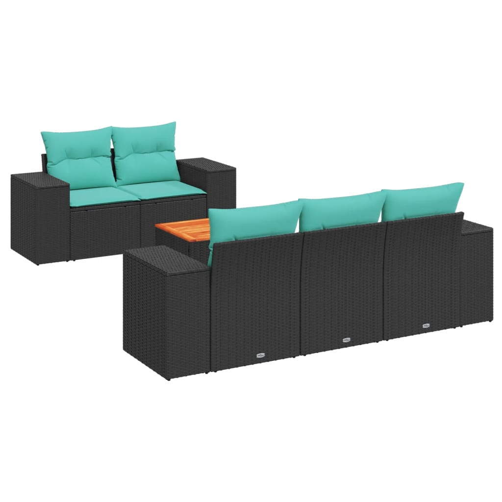 6 Piece Patio Sofa Set with Cushions Black Poly Rattan