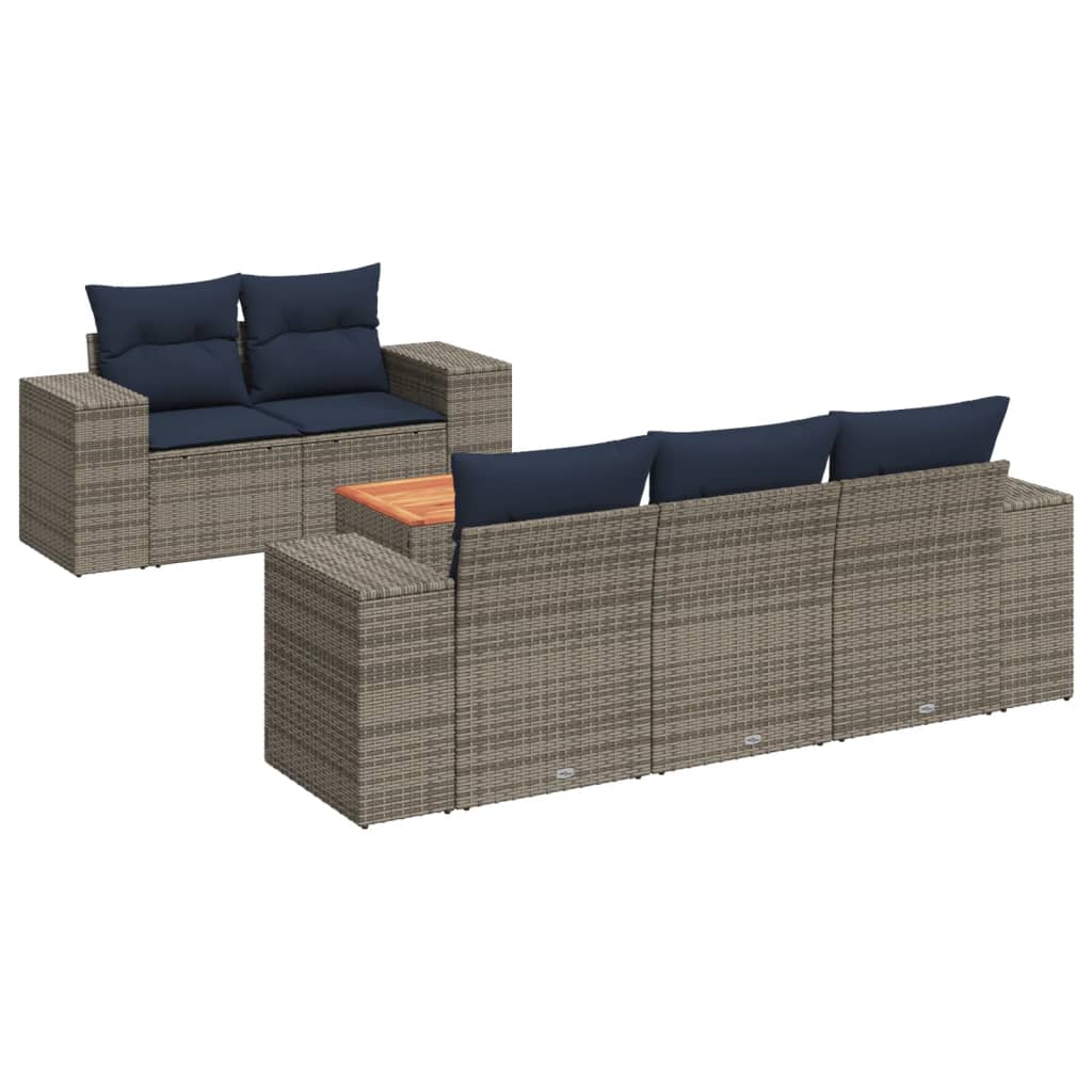 6 Piece Patio Sofa Set with Cushions Gray Poly Rattan