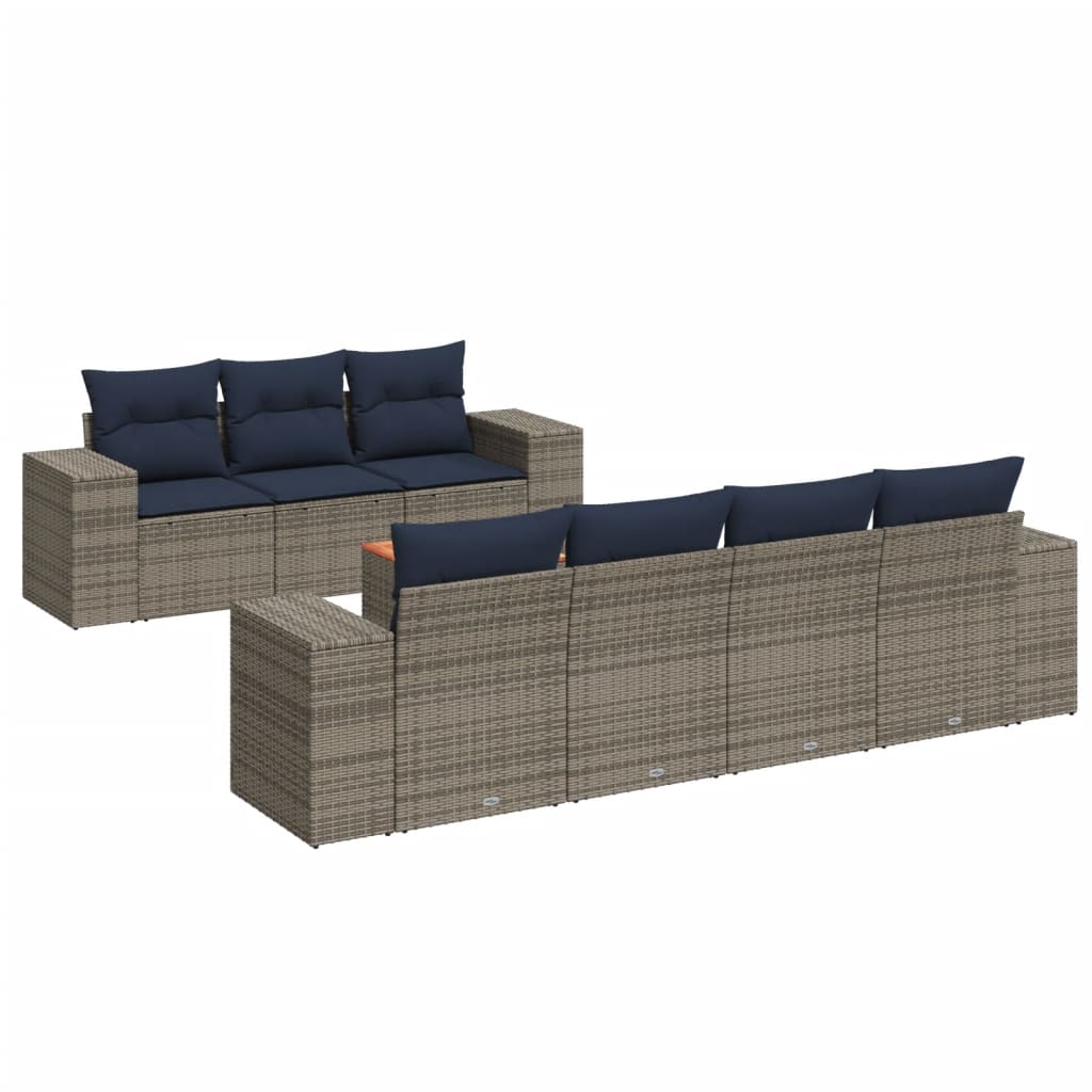 8 Piece Patio Sofa Set with Cushions Gray Poly Rattan
